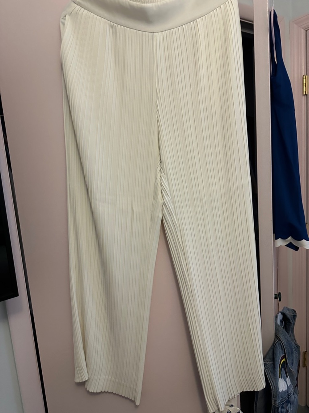 Saks Fifth Avenue Cream Pleated Wide-Leg Pants
